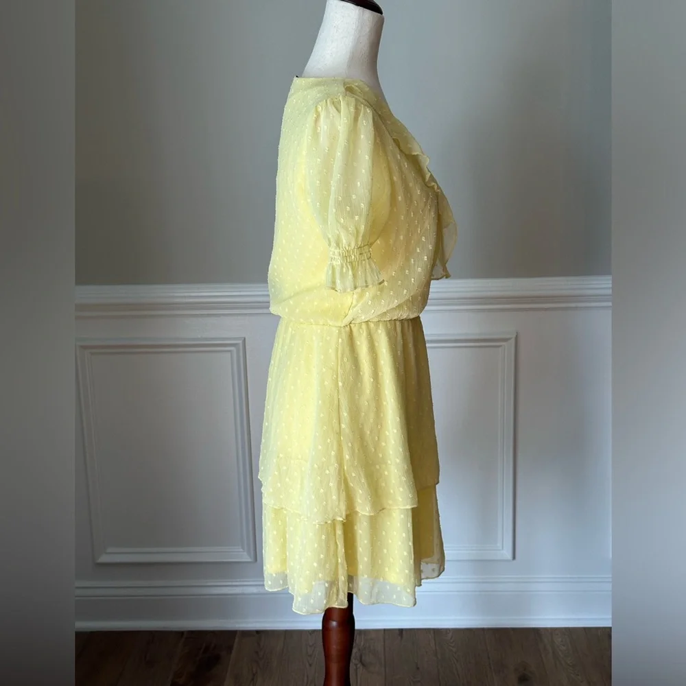 H&M Divided Yellow Puff Sleeved Ruffled Dress size Small - Picture 2 of 12